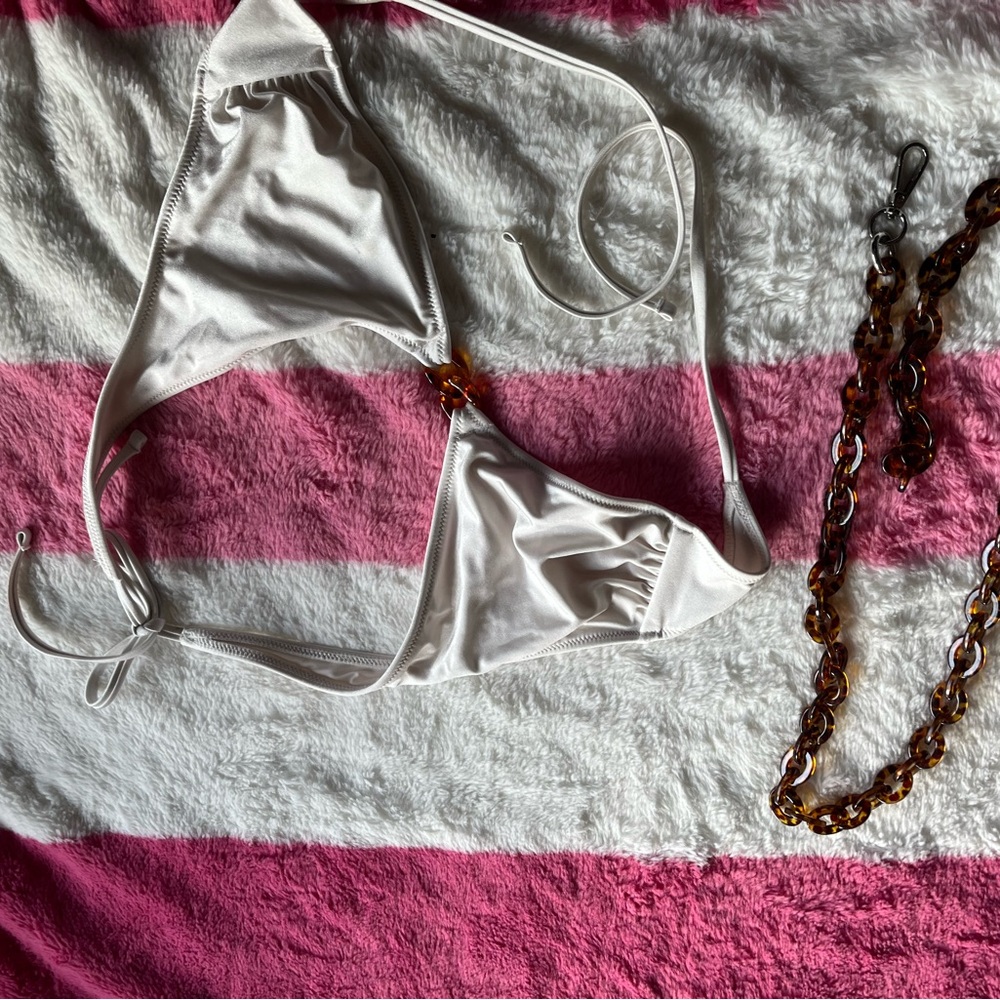 White Bikini Top with Chain Detail